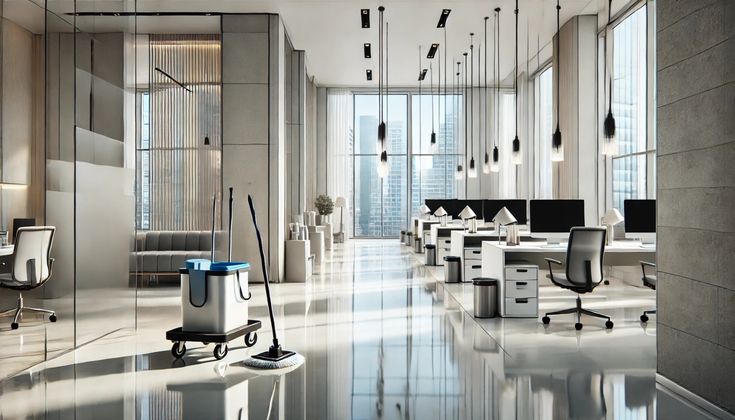 Modern office prepared for commercial cleaning